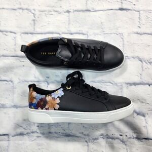 Ted Baker London WOMENS SIZE 7 Ralison Sneaker Black Leather Floral Shoes